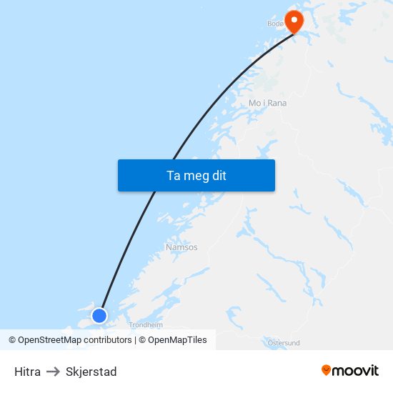 Hitra to Skjerstad map