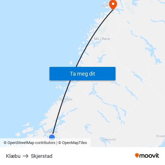 Klæbu to Skjerstad map