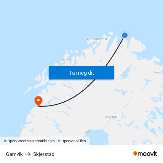 Gamvik to Skjerstad map