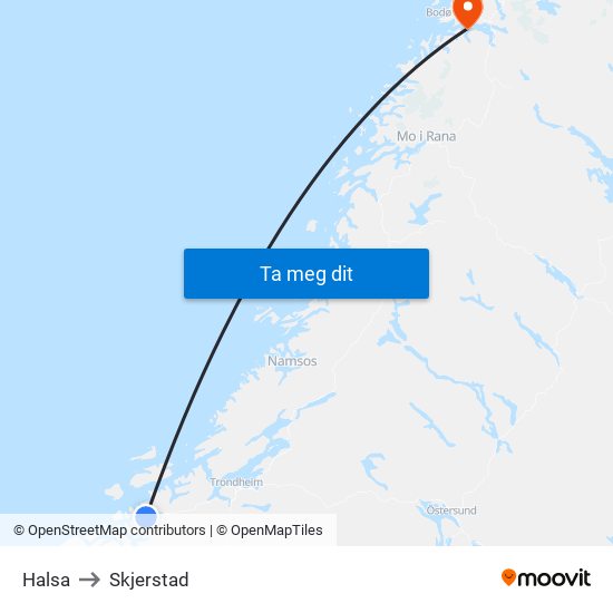 Halsa to Skjerstad map