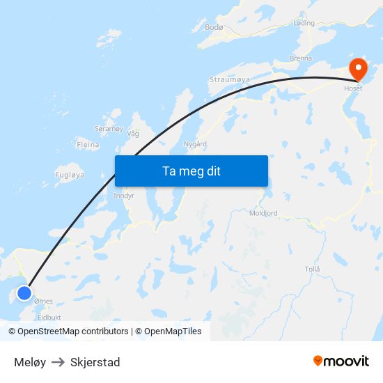 Meløy to Skjerstad map