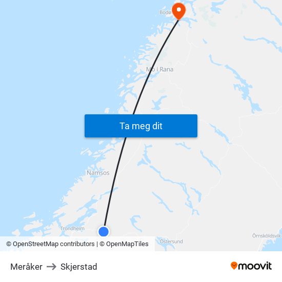 Meråker to Skjerstad map