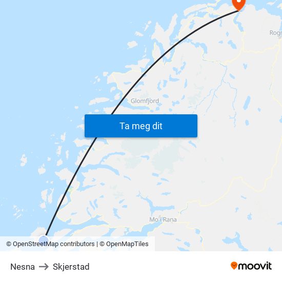 Nesna to Skjerstad map