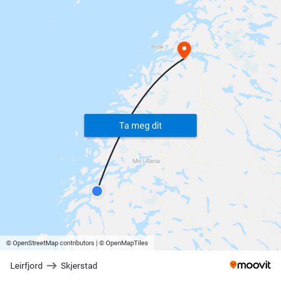 Leirfjord to Skjerstad map