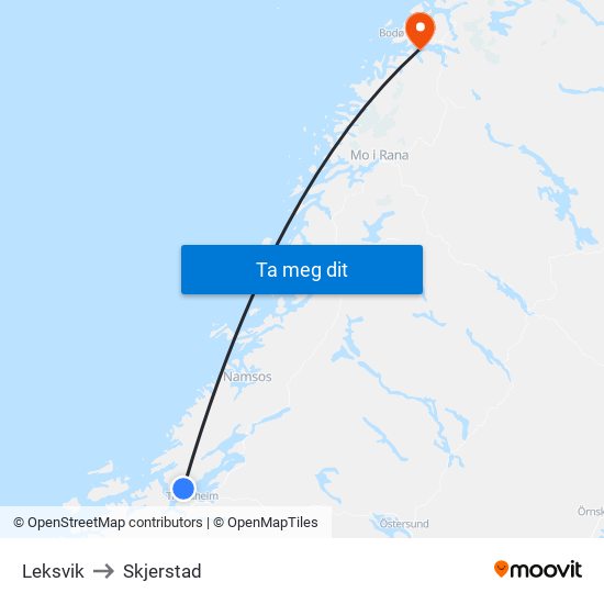 Leksvik to Skjerstad map
