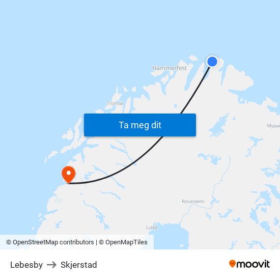 Lebesby to Skjerstad map