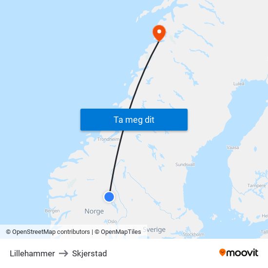 Lillehammer to Skjerstad map