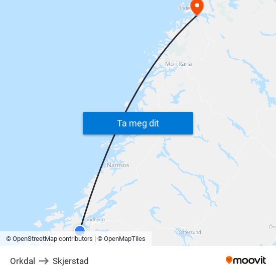 Orkdal to Skjerstad map