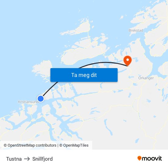 Tustna to Snillfjord map