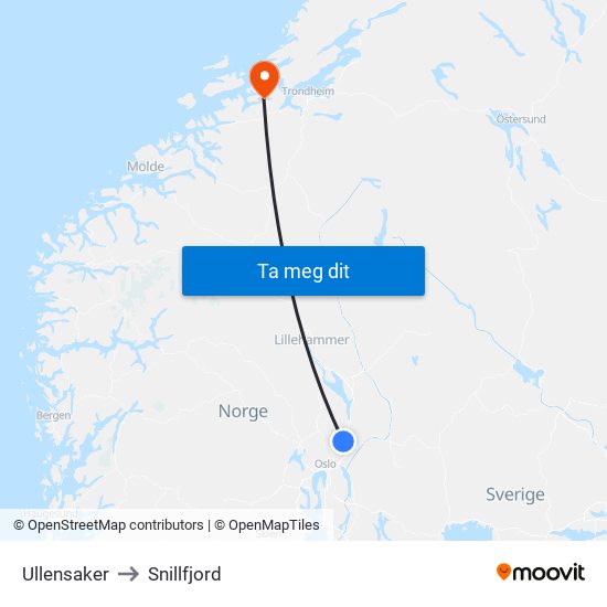 Ullensaker to Snillfjord map