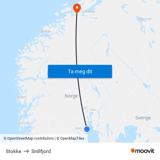 Stokke to Snillfjord map