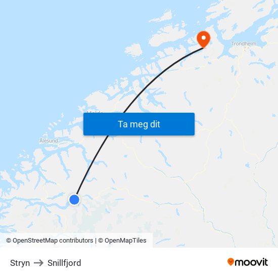 Stryn to Snillfjord map