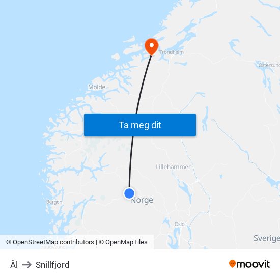 Ål to Snillfjord map