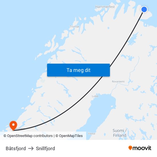 Båtsfjord to Snillfjord map