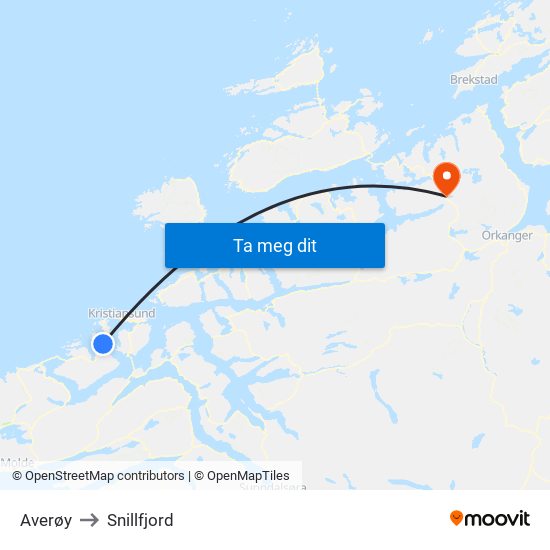 Averøy to Snillfjord map