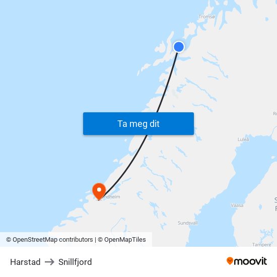 Harstad to Snillfjord map