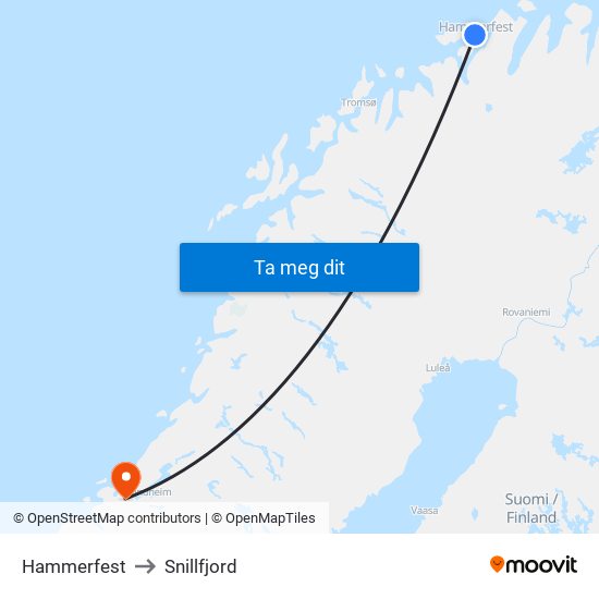 Hammerfest to Snillfjord map