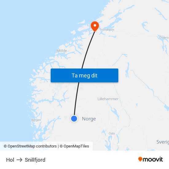 Hol to Snillfjord map