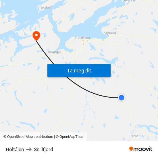 Holtålen to Snillfjord map