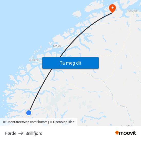 Førde to Snillfjord map