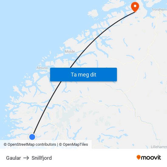 Gaular to Snillfjord map