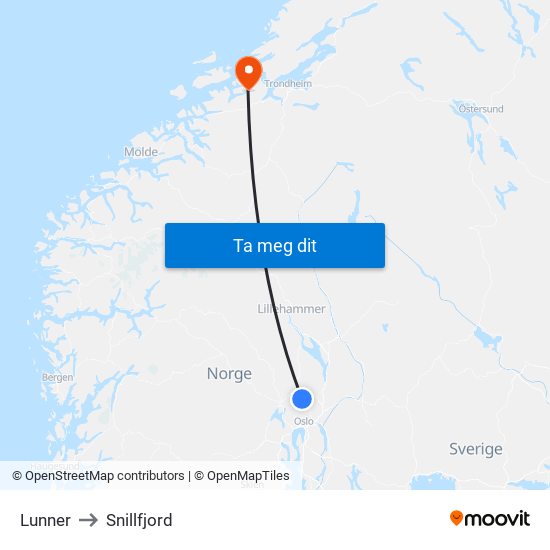 Lunner to Snillfjord map