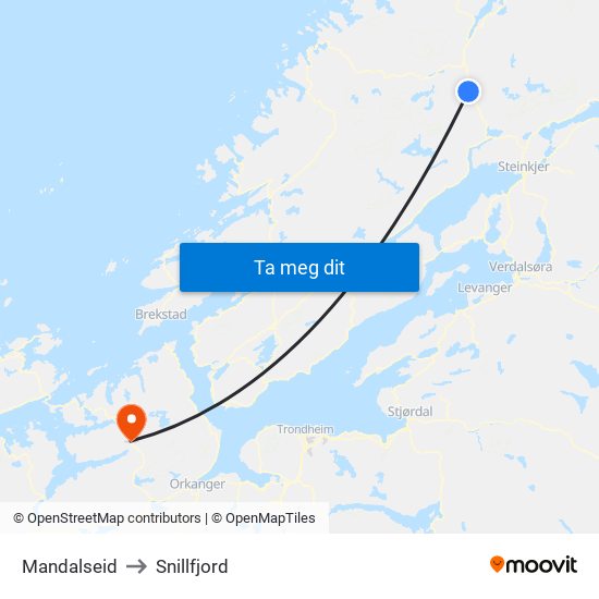 Mandalseid to Snillfjord map
