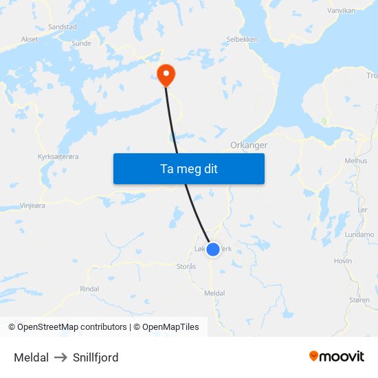 Meldal to Snillfjord map