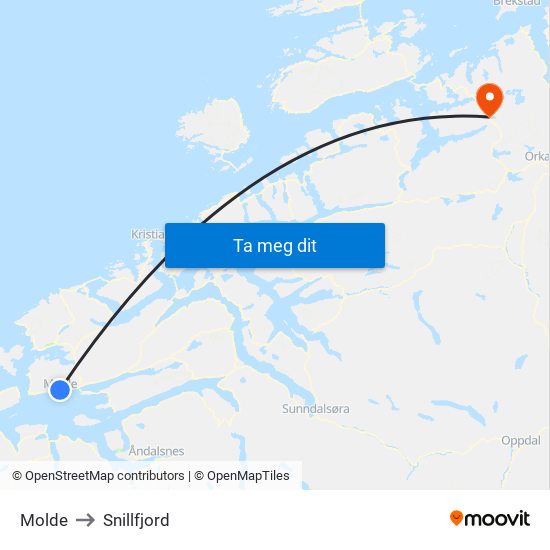 Molde to Snillfjord map