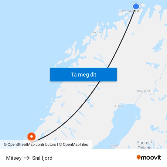 Måsøy to Snillfjord map