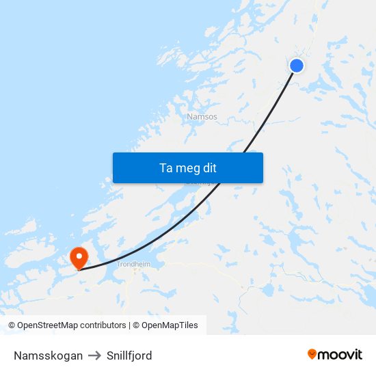 Namsskogan to Snillfjord map