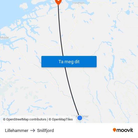 Lillehammer to Snillfjord map