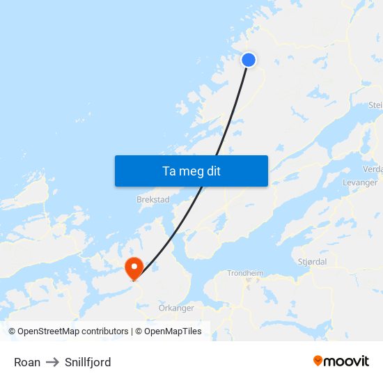 Roan to Snillfjord map