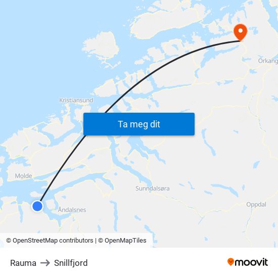 Rauma to Snillfjord map