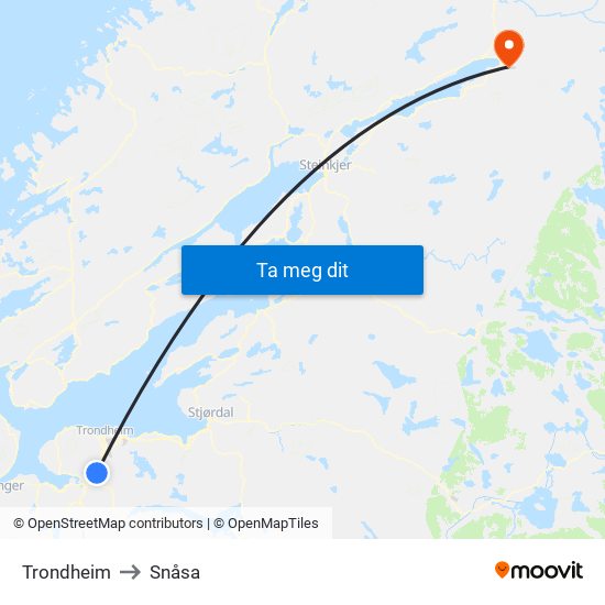 Trondheim to Snåsa map