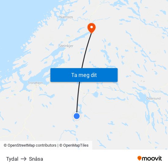 Tydal to Snåsa map