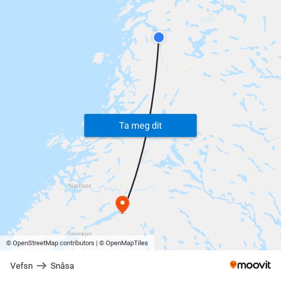 Vefsn to Snåsa map
