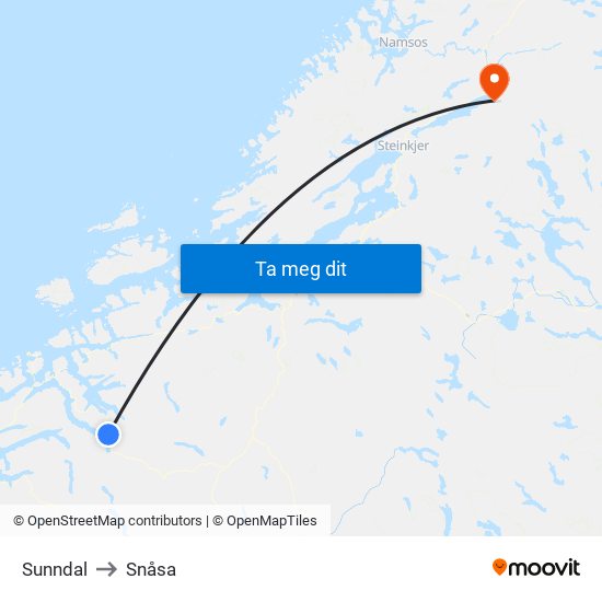 Sunndal to Snåsa map