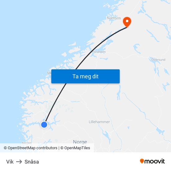 Vik to Snåsa map