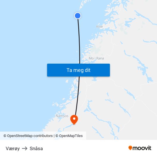 Værøy to Snåsa map