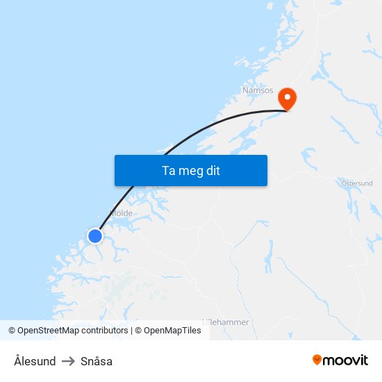 Ålesund to Snåsa map