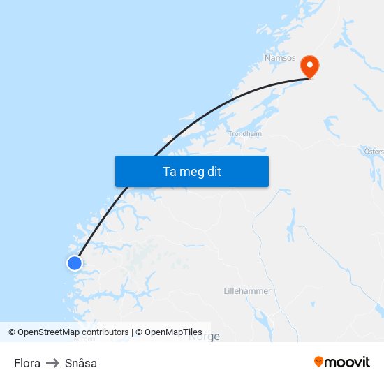 Flora to Snåsa map