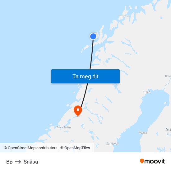 Bø to Snåsa map