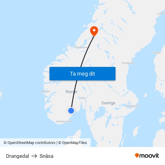 Drangedal to Snåsa map