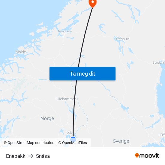 Enebakk to Snåsa map