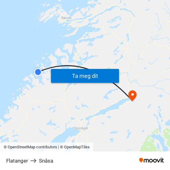 Flatanger to Snåsa map