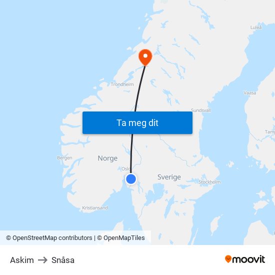 Askim to Snåsa map