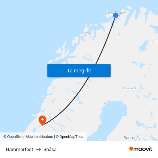 Hammerfest to Snåsa map