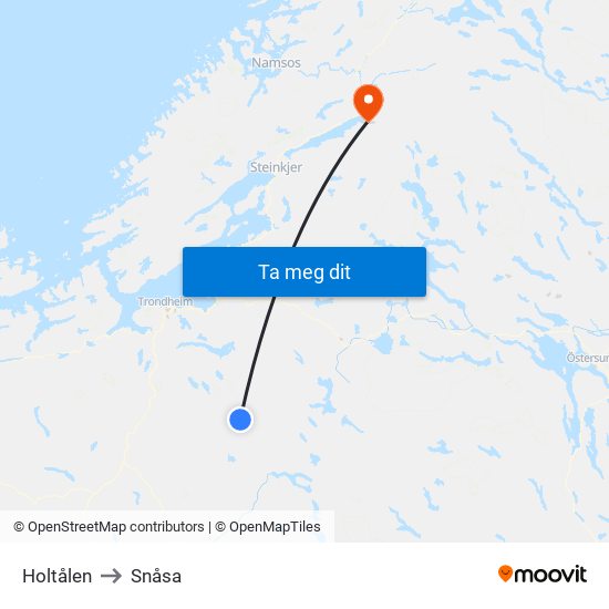 Holtålen to Snåsa map