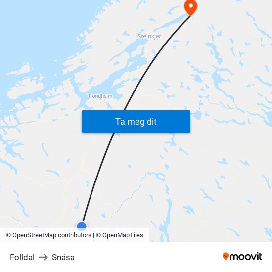 Folldal to Snåsa map